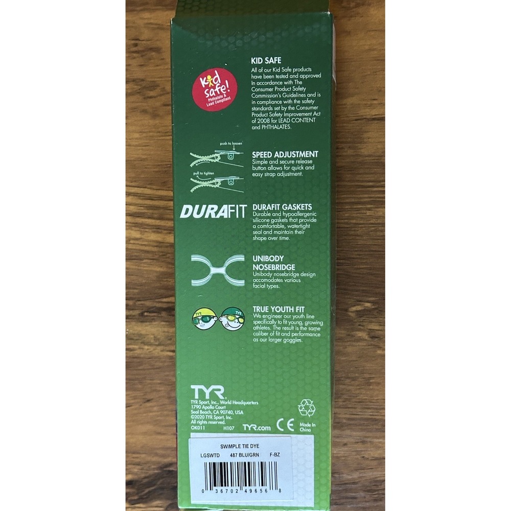 TYR Youth VESI BLUE/GREEN OR GREEN/RED SWIM GOGGLES - Picture 4 of 4